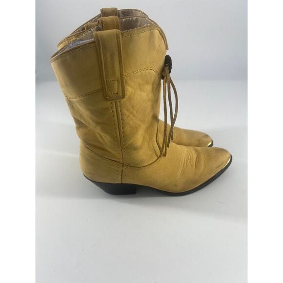 Vintage Capezio Cowgirl Boots Womens Size 7.5 M Tan Leather Fringe Western Rodeo - Picture 3 of 12